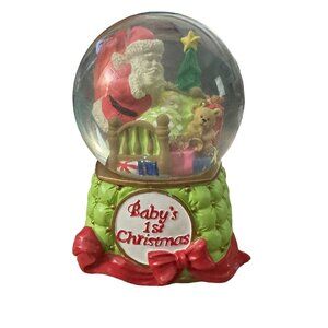 Baby's 1st Christmas Music Box Snow Globe Plays We Wish‎ You A Merry Christmas